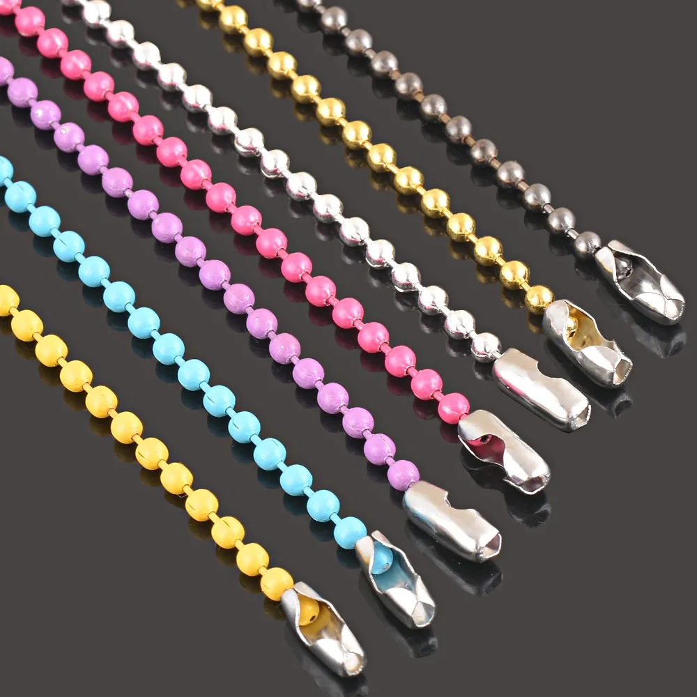1Pc Colorful 2.4mm Alloy Ball Chain Necklace For Pendant or Dog tags Chains DIY jewelry making 7 Colors