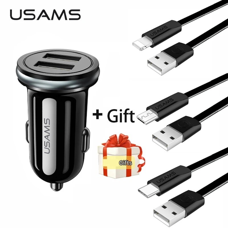 USAMS 2 стиля двойной зарядное устройство USB адаптер 2.4A 3.1A Мини Автомобильное