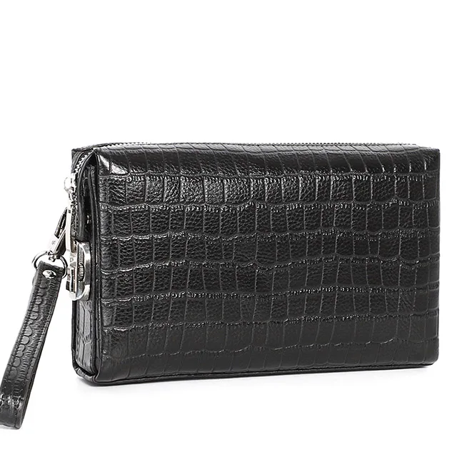black 1 Новые модные мужские кошельки кодовый замок из натуральной кожи Длинный кошелек на молнии с защитой паролем клатч Противоугонный мужской кошелек - Цвет: black 1