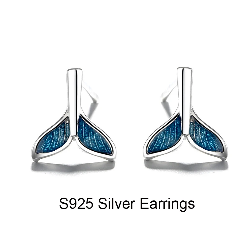 S925 Silver Earrings Серебряные рыбий хвост Русалка серьги-гвоздики 925 КИТ и Дельфин Хвост серьги для школьниц подарок дочери креативные модные ювелирные изделия - Окраска металла: S925 Silver Earrings