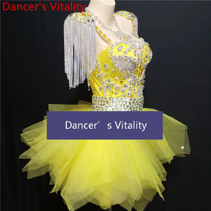 Singer Host DJ Rhinestone Slap-up Body Suit Bubble Skirt Stage Wear Adult Evening Dress Pole Jazz DS Dancing Competition Outfits |