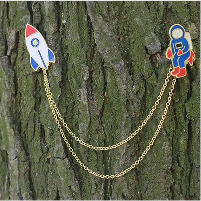 Timlee X027 Free shipping Originality Cute Drip Oil Astronaut Rocket Chain Alloy Brooch Pins Fashion Jewelry Wholesale | Украшения и