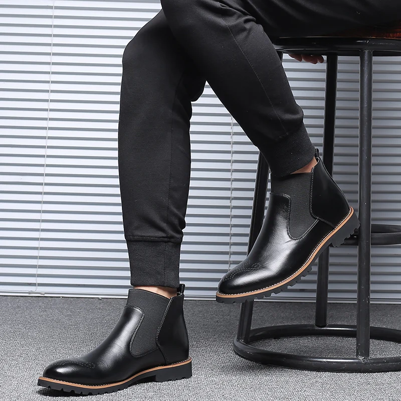 Misalwa/Новинка; большие размеры 6-12,5; мужские ботинки «Челси» без шнуровки; полуботинки с перфорацией; модные мужские мотоциклетные ботинки с высоким берцем; мужские повседневные сапоги
