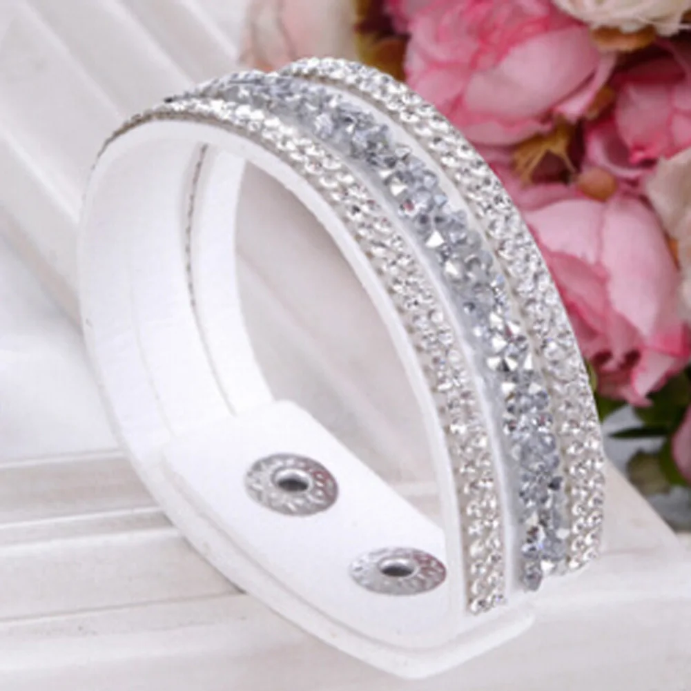 

Punk Style Fashion Rhinestone Muti-layers Buckle Bracelet Leather Wrap Wristband Cuff Bracelet Bangle 11 Colors