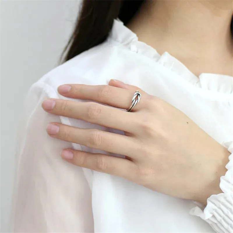 

YPAY 100% 925 Sterling Silver Open Ring For Women Retro Style Antique Old Personality Knot Rings Jewelry Bijoux Femme YMR553