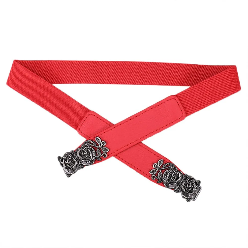 Женский пояс на резинке однотонный с цветочной пряжкой элегантный винтажный