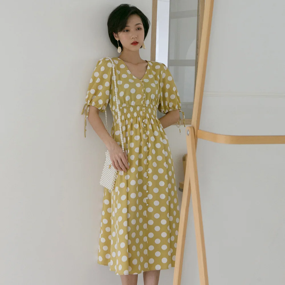 

women vintage slim polka dot dress summer