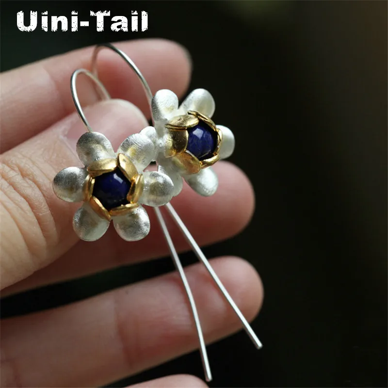 Серьги Uini Tail из серебра 925 пробы с матовым небольшим свежим цветком Таиланда