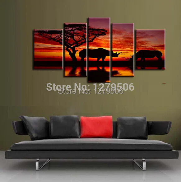 Ручной работы 5 шт. масло Картины на картины холсте степной закат для Гостиная