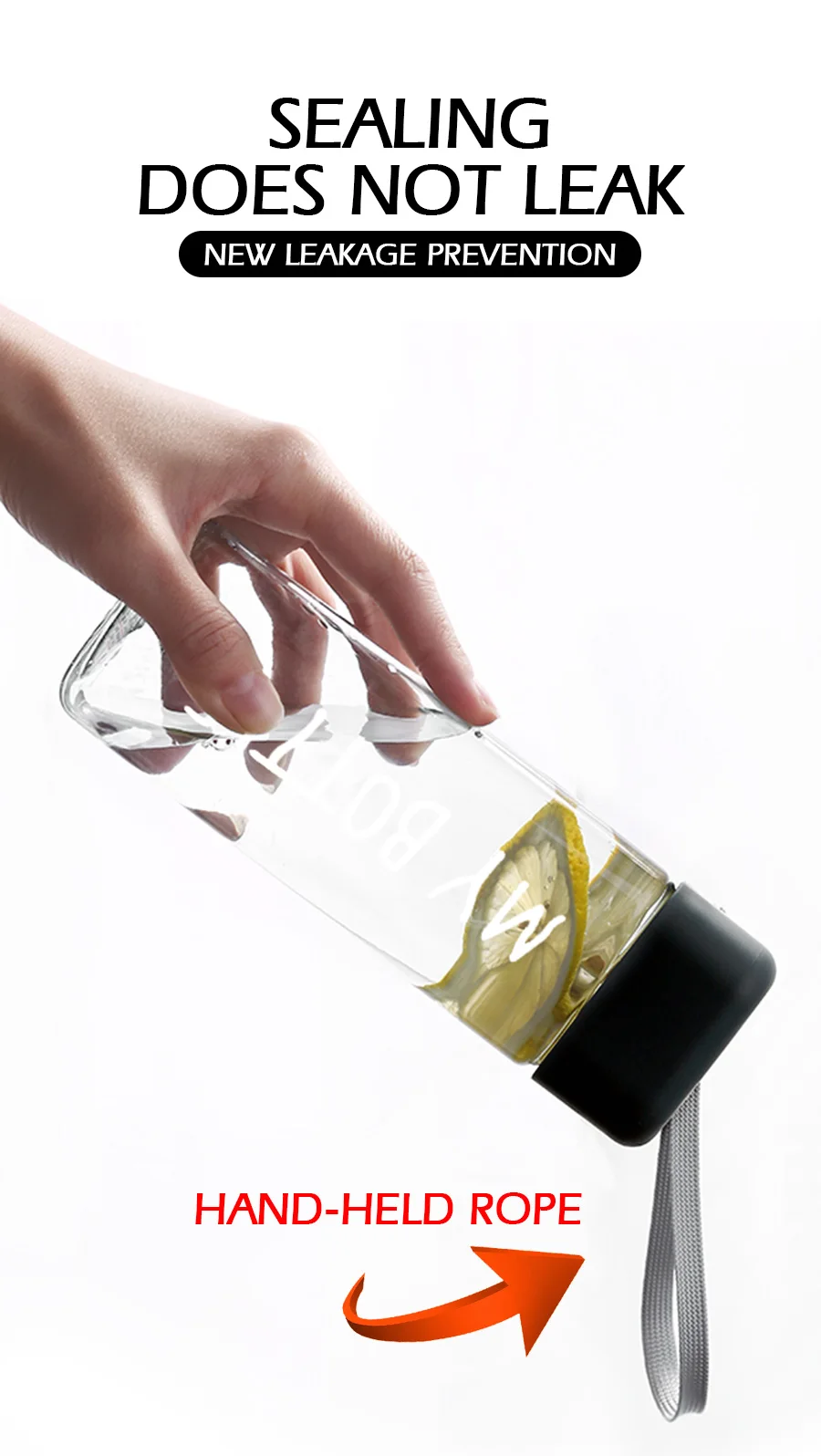 Новые пластиковые бутылки для воды 500 мл My bottle для воды с веревкой, прозрачная Квадратная бутылка для напитков, спортивный корейский стиль, термостойкая