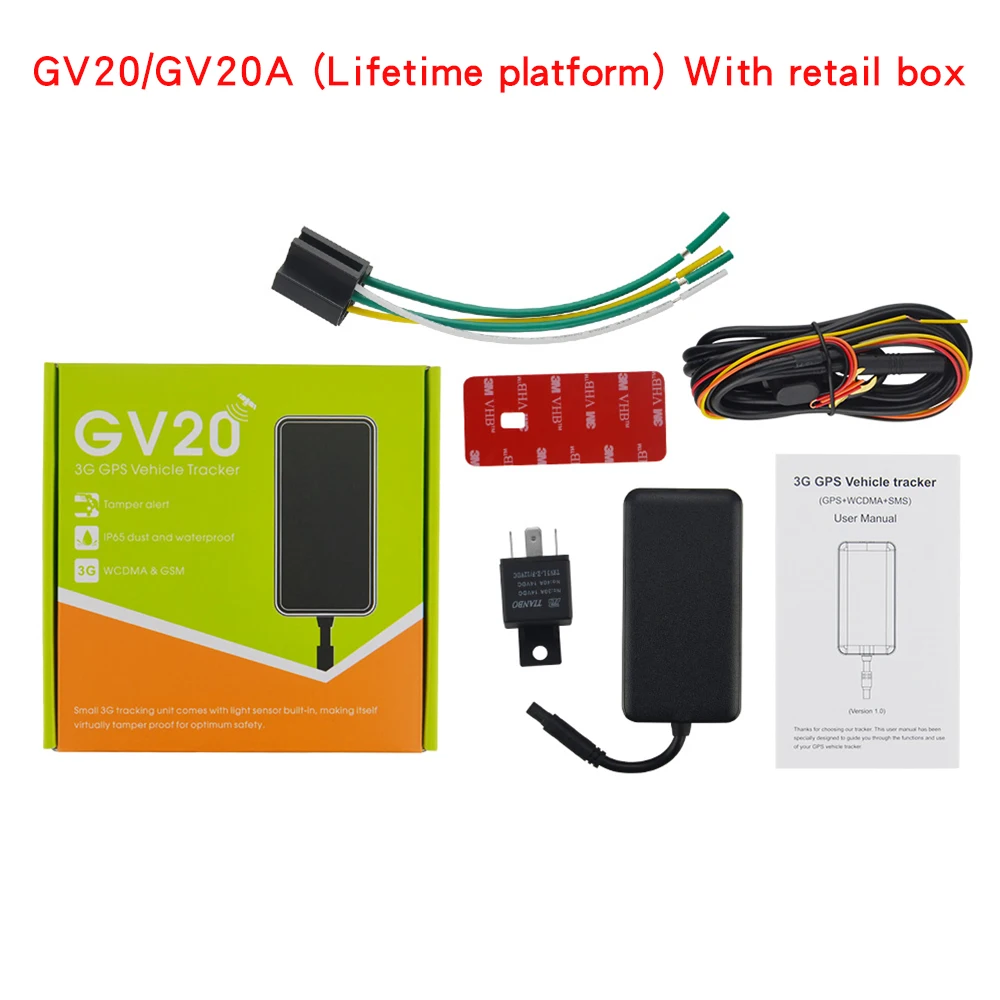 With box(Lifetime) Многофункциональное устройство для транспортного средства GV20 GV20A 3g WCDMA gps трекер дистанционно контроль электричества масла ACC Обнаружение истории воспроизведения - Цвет: With box(Lifetime)