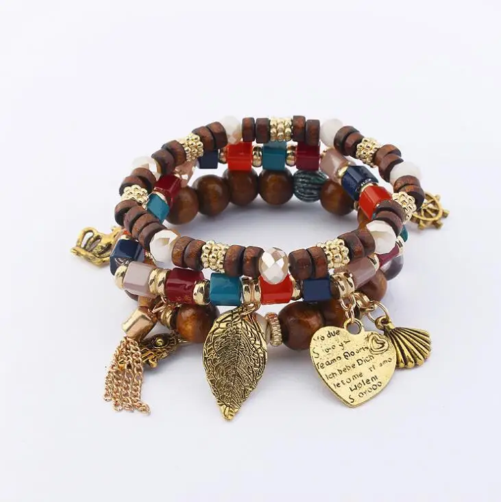 Многослойный браслет с бусинами стихов снег влюбленные листья|Плетеные