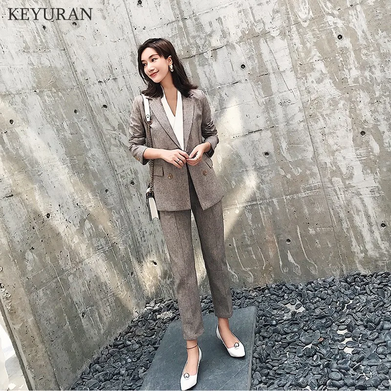 Женские деловые костюмы для работы Модный женский брючный костюм двубортный