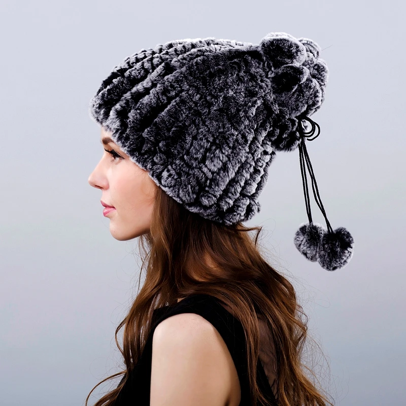 Женский Теплый вязаный шарф повседневная шапка с помпоном из натурального