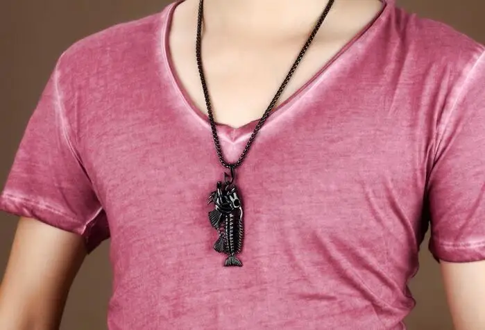 100PCS Hollow White Black Golden Jewelry Unique Fish Bone Pendant 22 &quotNecklace 316L Stainless Steel Punk Personality | Украшения и