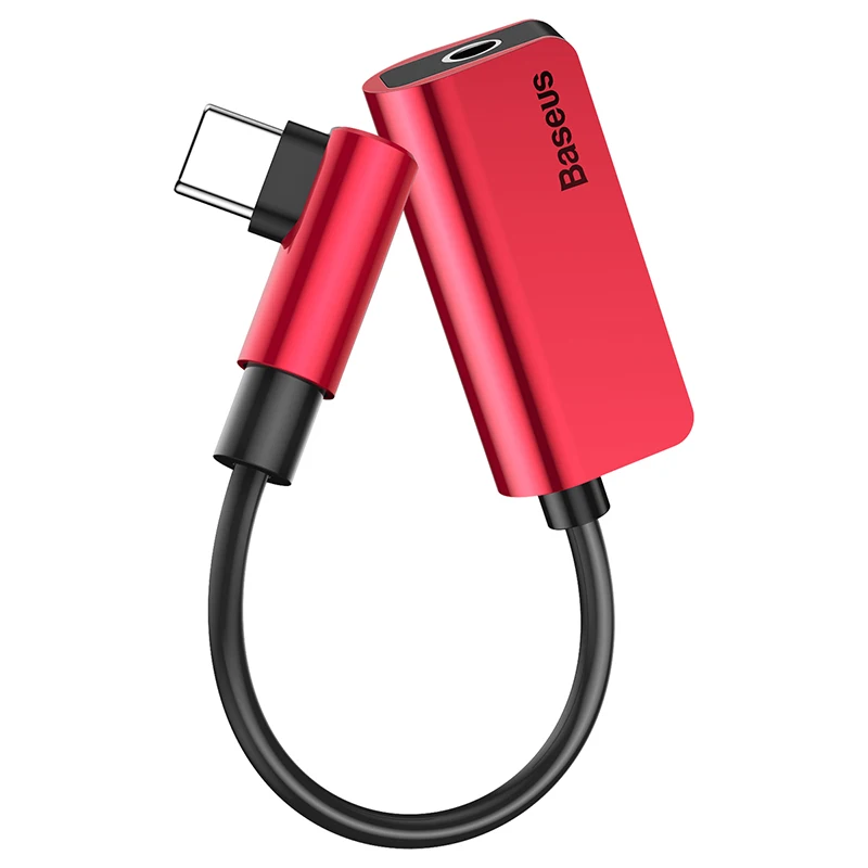 Elbow Red Baseus USB C адаптер типа OTG C до 3,5 мм разъем type-c Aux аудио разъем для Xiao mi Red mi Note 7 mi 9 huawei mate 30 P30 P20 Pro - Цвет: Elbow Red