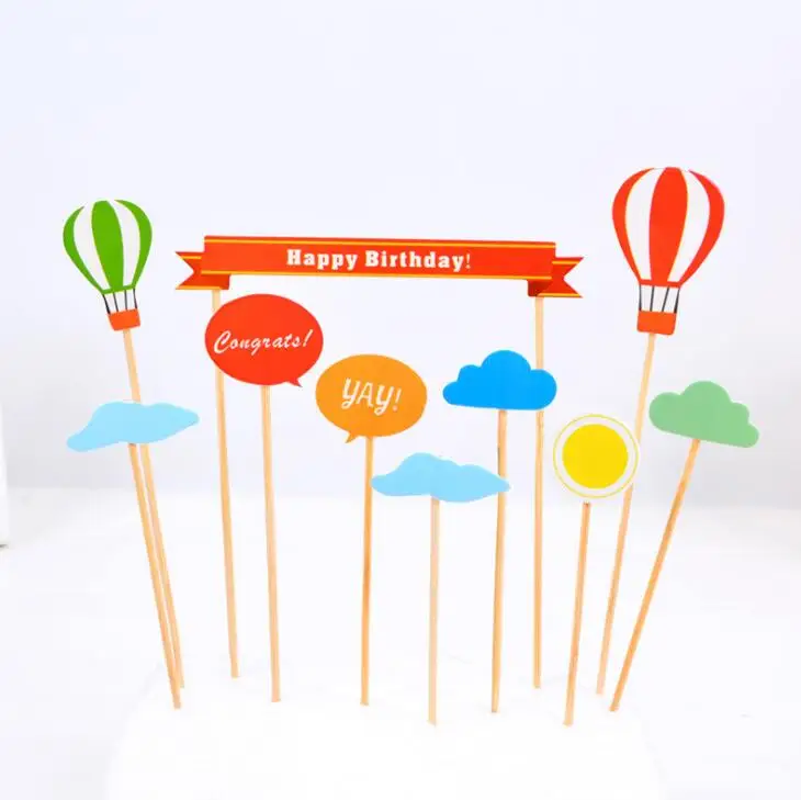Hot Air Balloon Многоцветные кекс торт фигурка для торта флаги двойные палочки для семьи день рождения приборы для декорации выпечки - Цвет: Hot Air Balloon