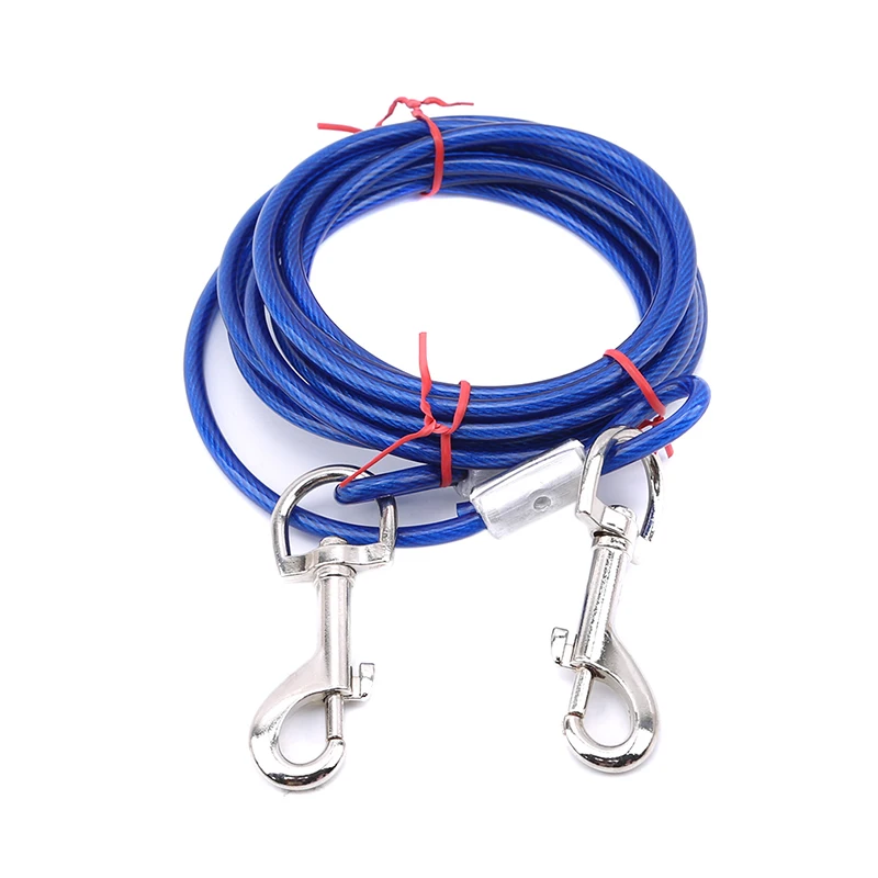 

High Quality 5mm*3m Lengthen Steel Wire Dogs Rope Chain Double-end Dogs Leash Cable Dual Heads Metal Hooks Lead