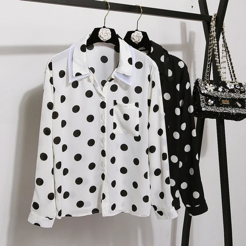 Office Lady Polka Dot Turn-down Collar Blouse Women Chiffon Pullover Women's Shirts Brief Fashion Blusas Casual Plus Size Tops |