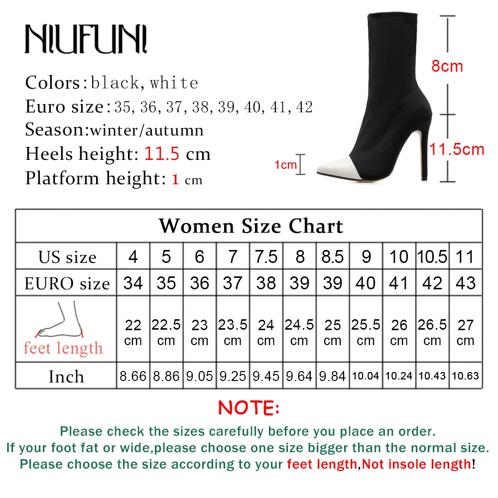 Plus Size 35-42 Elastic Sock Boots Thin High Heels Women Autumn Sexy Booties Pointed Toe Woman Pumps Mixed Color Black Footwear