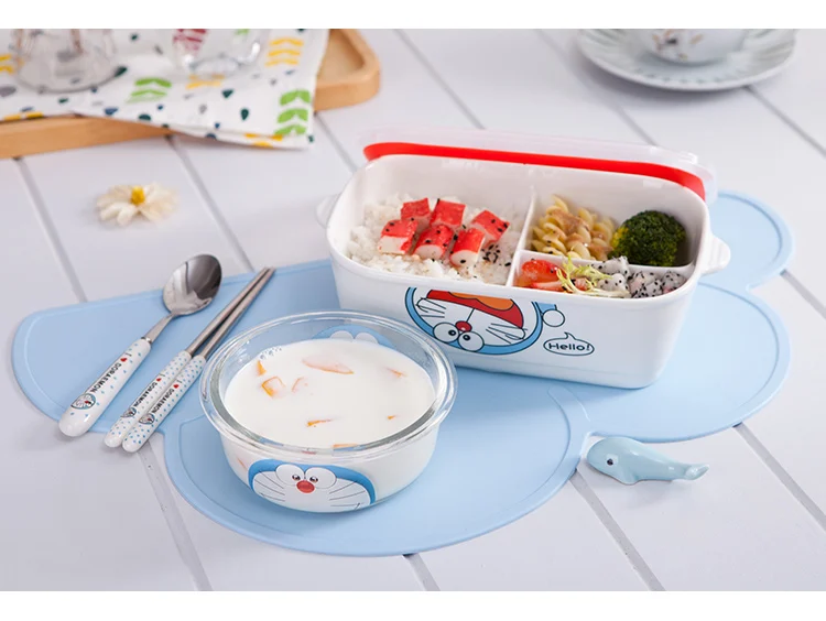 2~ 3 отделения Kawaii керамический Ланч-бокс Procelain Bento Ланчбокс с ложкой вилкой портативный пищевой контейнер Tableware-ZX0341