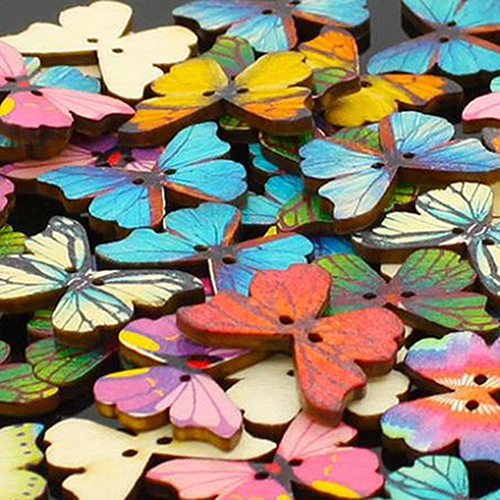 50 шт шитье лом заказ Многоцветный Бабочка Фантом 2 отверстия деревянные Кнопки|2