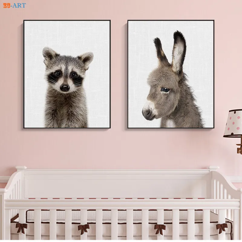 Forest Animal Canvas Painting Raccoon Art Prints Poster Woodlands Nursery Wall Baby Shower Gift Kids Room Bathroom Decor | Дом и сад