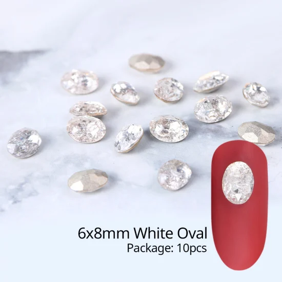 6x8mm Oval White 10 шт./компл. 3D Кристаллы Дизайн ногтей Стразы овальной формы для маникюра, блестящие Самоцветы ювелирные изделия Strass талисманы аксессуары камень маникюра аксессуары TR965 - Цвет: 6x8mm Oval White