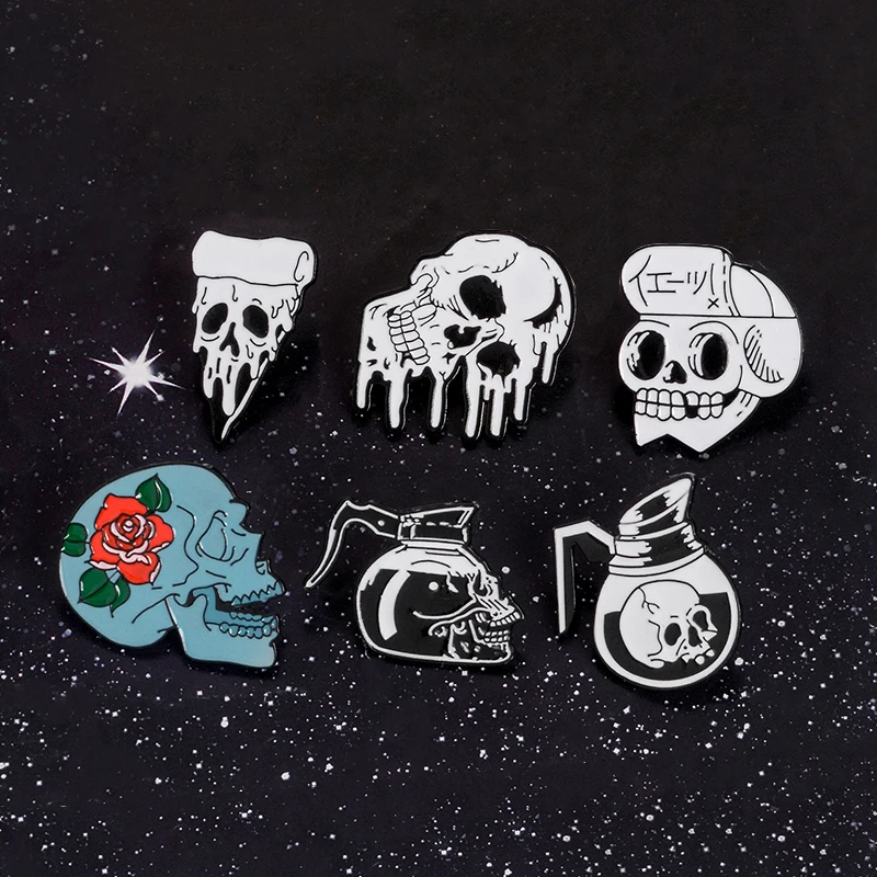 

Skull Collection ! Rose Flowers Japanese Samurai Ninja Punk Skull Skeleton Hard Enamel Brooches Pin For Gift
