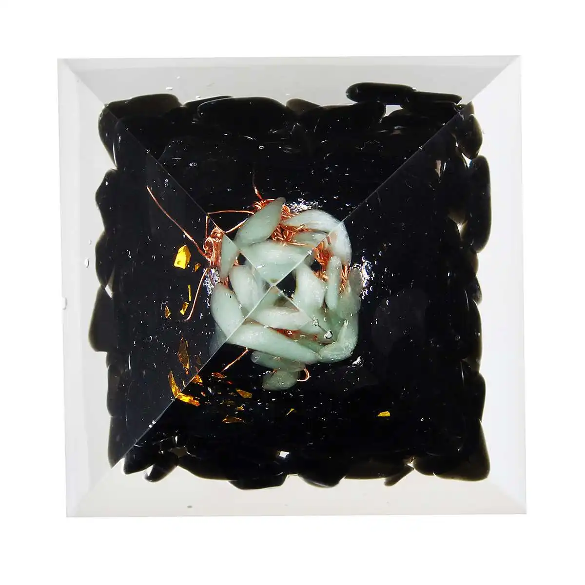 Сбора Fortune orgonite пирамиды 55x55x65 мм рейки фэн-шуй украшения с украшением в виде кристаллов Руна Orgone аккумулятор смолы декоративное мастерство, suzani