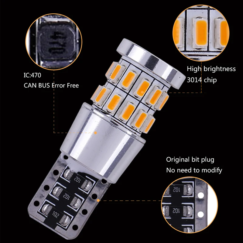 1 шт. T10 W5W светодиодный лампы 194 168 Canbus Нет Ошибка белый светильник 3014 30 SMD для салона Купол номерного знака светильник Светодиодные лампы 12V