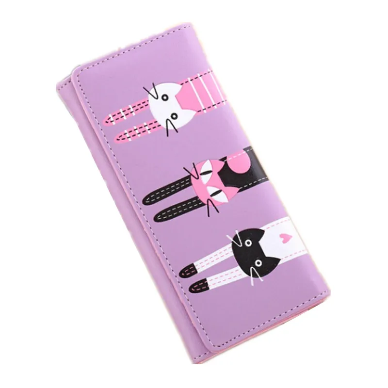 Милый мультяшный студенческий кошелек на молнии с принтом кота Дамский длинные