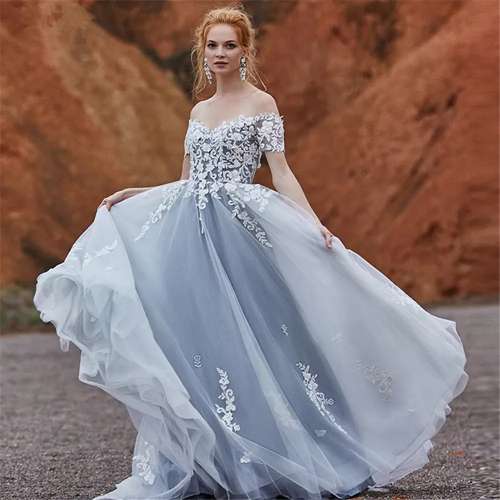 

Lace Wedding Dress A-Line Off the Shoulder Tulle Appliques Princess Bride Dress Vestidos de Noivas Custom