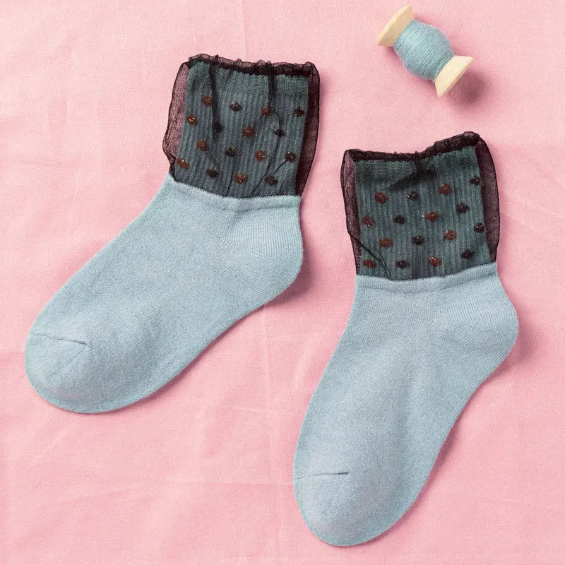 [EIOISAPRA] прозрачные кружевные золотые серебряные шелковые носки в горошек женские