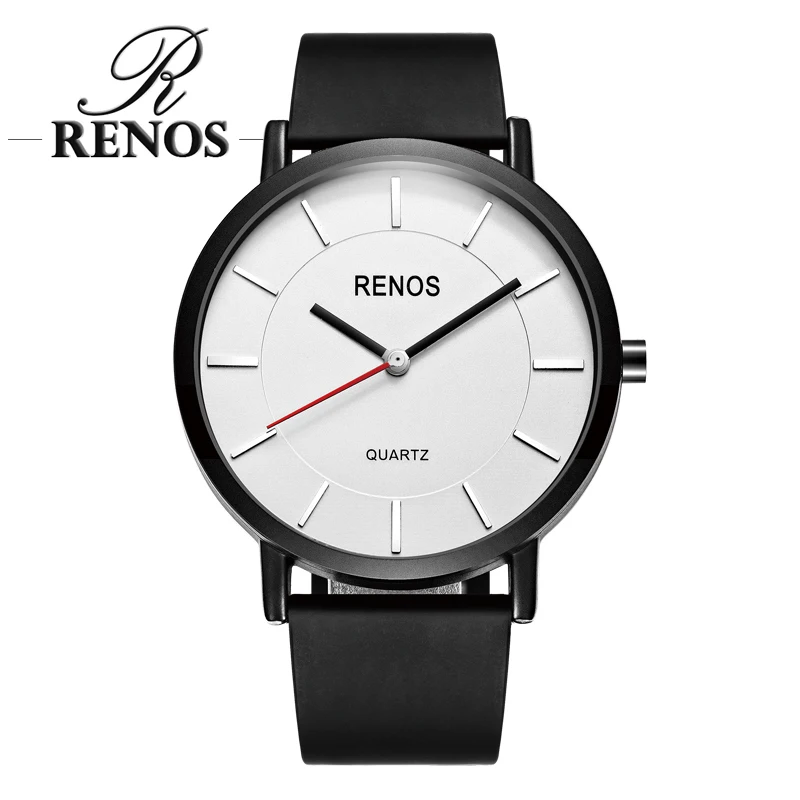 RENOS женские часы простые черные белые наручные в коробке модные кварцевые для