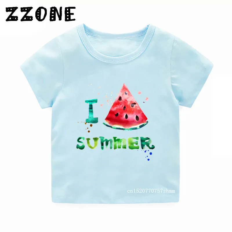 Детские футболки с рисунком арбуза I Love Summer забавные повседневные топы для