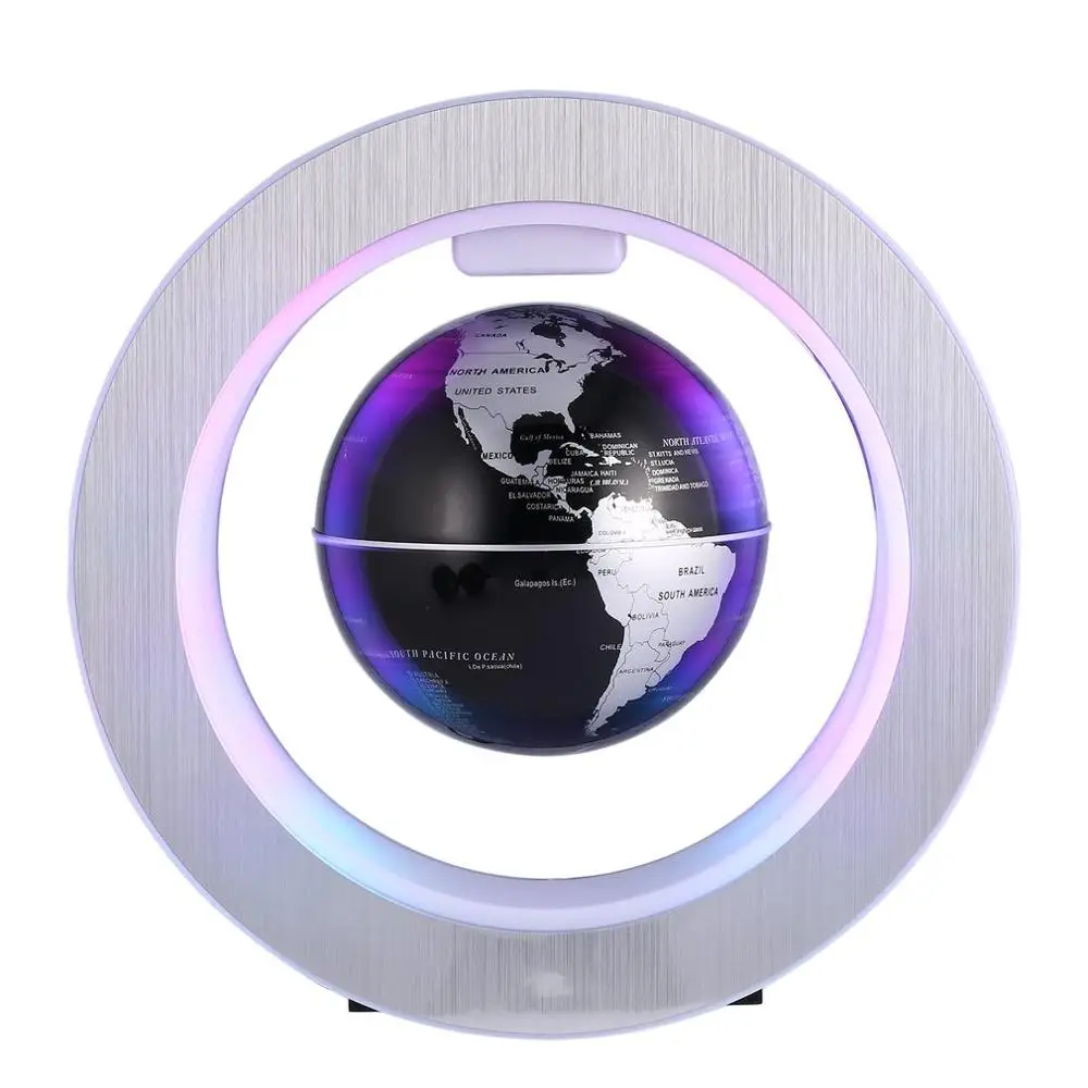 silver black Новинка, светодиодный, плавающий, Теллур, Круглый, магнитный, левитационный глобус, Карта мира, светодиодный светильник, штепсельная вилка США, Декор для дома и офиса, 3 цвета - Цвет: silver black