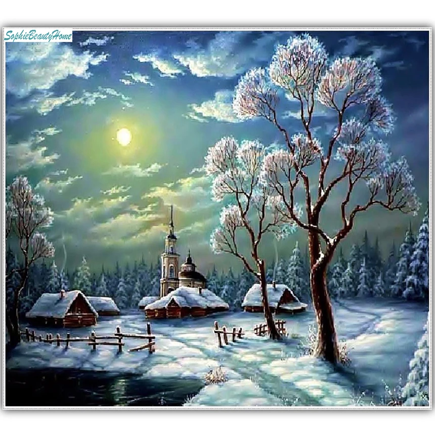 

Sophie Beauty Home Diy5D Diamond Embroidered Sunset Snow Crystal Diamond 5D Cross Stitch Home Mosaic