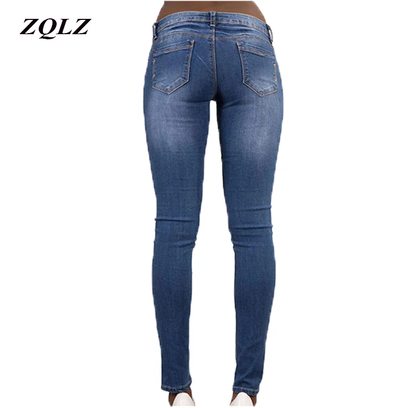 ZQLZ Jeans Woman Fashion Ripped Ultra Stretch Skinny Ture Pencil Pants Women Summer Denim Trousers Femme |