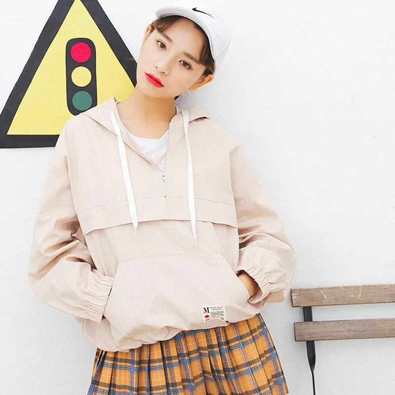 Большая скидка Женская Весенняя свободная ветровка на молнии с капюшоном в стиле