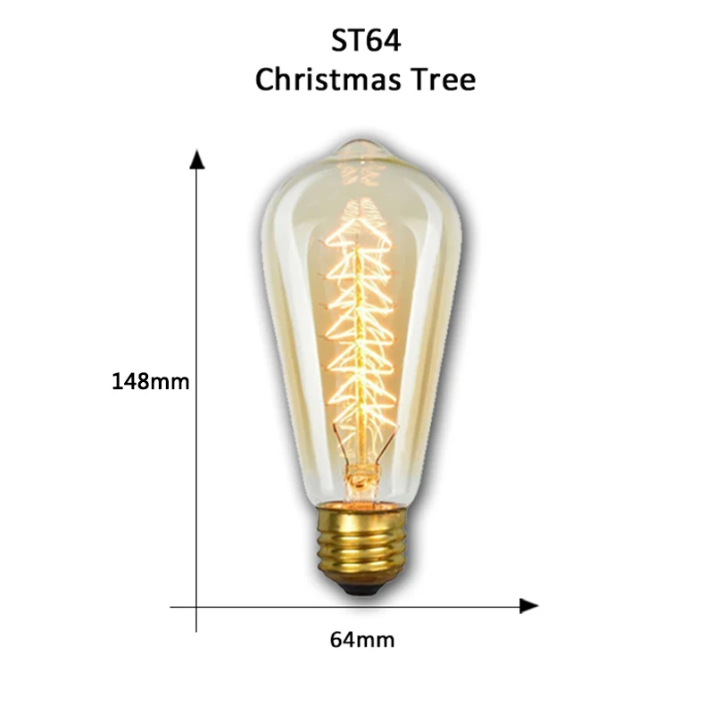 ST64 christmas tree Ретро Edison led светильник лампы E27 220 В 40 Вт ST64 ручной стержень, для кафе гостиная магазин Винтаж промышленная лампа накаливания ампулы светильник лампочка Настенный декор - Цвет: ST64 christmas tree