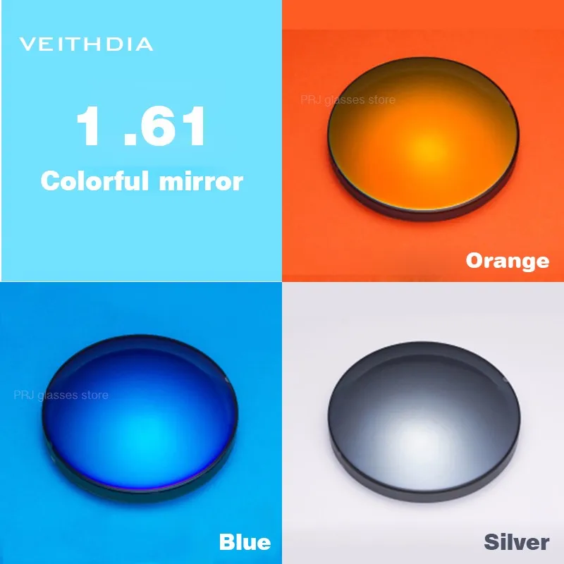 Цветные зеркальные линзы VEITHDIA, монофокальные линзы для близорукости 4.00-6.00 град, индекс 1.61, для солнцезащитных очков