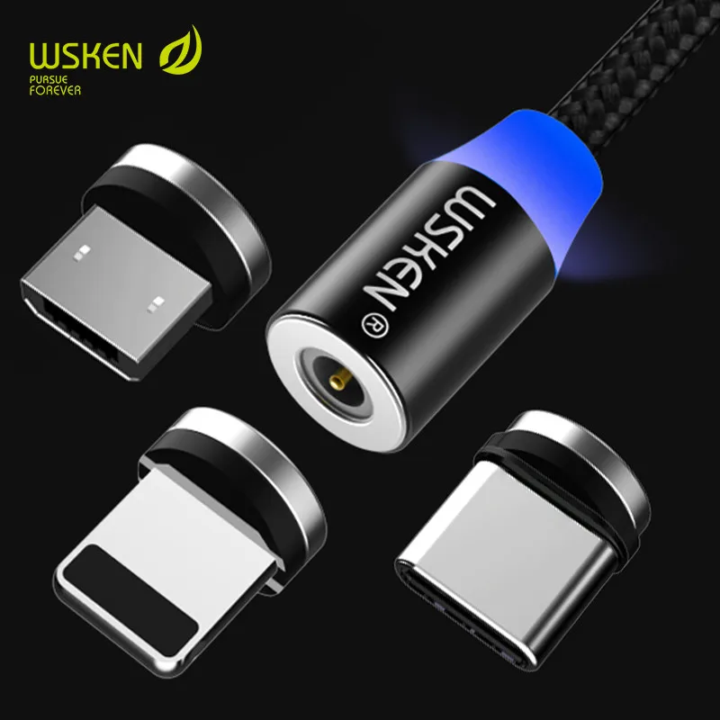Wsken круглый светодиодный USB Магнитный кабель для iPhone X 8 7 samsung S9 S8 huawei Micro usb Xiaomi/Тип