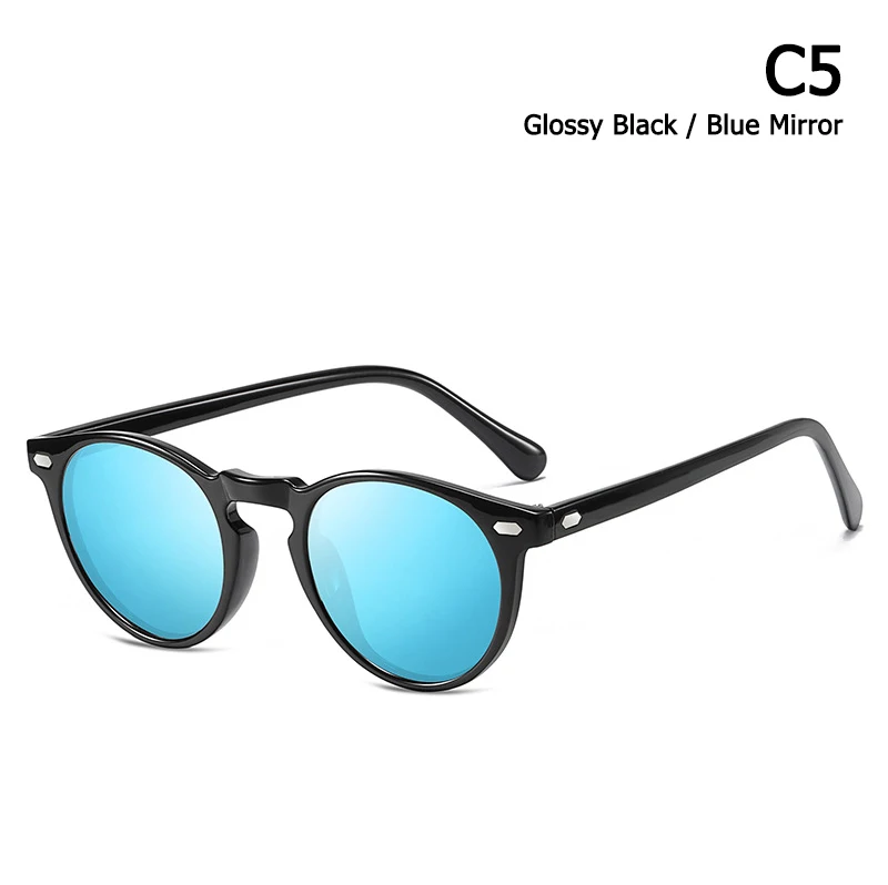 JackJad Fashion TR90 Frame Polarized Round Style Sunglasses Rivet Discolor Lens Brand Design Sun Glasses Oculos De Sol A576 - Цвет линз: C5 Black Blue