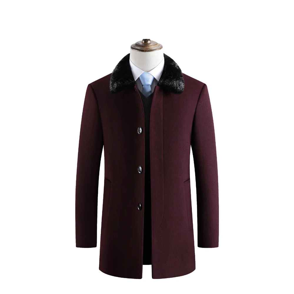 

2019 New Thick Detachable Fur Collar Cashmere Coat Mens