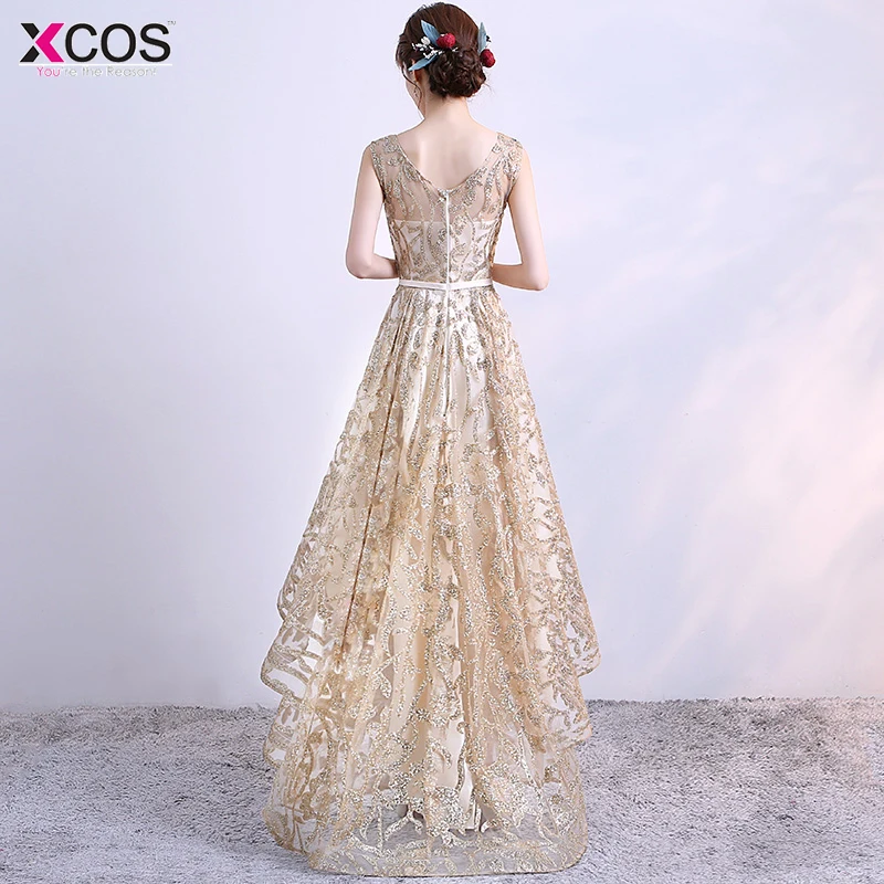 Золотое роскошное блестящее элегантное платье для выпускного вечера 2019