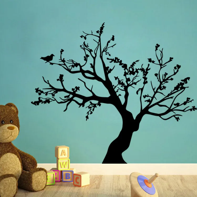 

Free shipping Vinyl sticker birds large tree living room black diy art Removable Wall Decals Mural Wallpaper