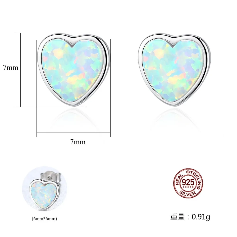 Женские серьги с опалом Love Heart голубые и белые опаловым камнем на стержне женские