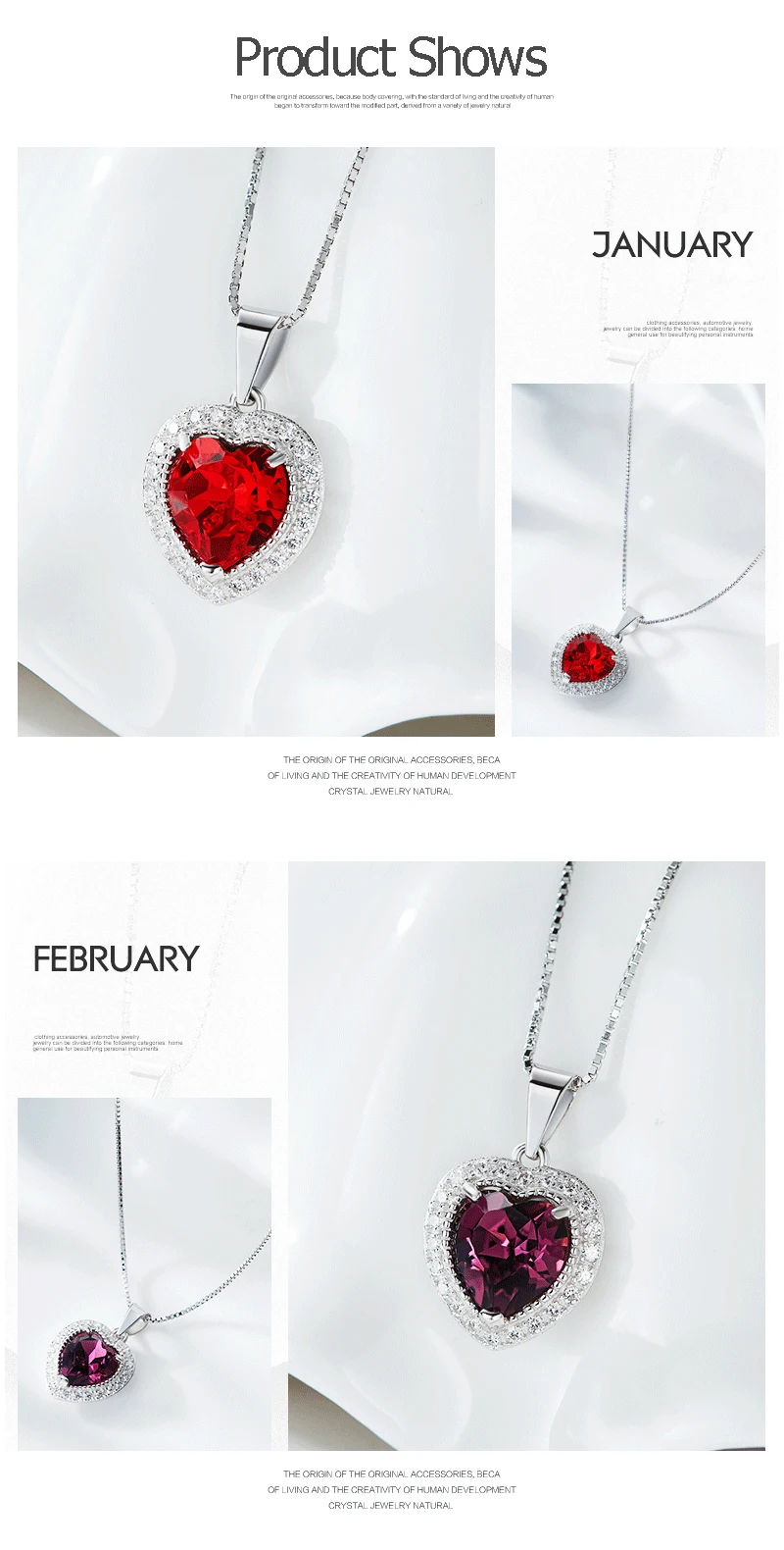 TYTW Кристаллы из австрийского серебра пробы S925, женское ожерелье с кулоном в форме сердца, ювелирные изделия, подарки, 12 камней