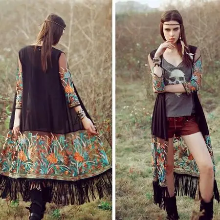 Женская винтажная блузка с цветочной вышивкой Mori Girl Пляжная блуза кисточками